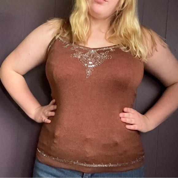 Vintage Y2K Brown Silk-Blend Sequin Trim Cami – Best for Medium - Picture 7 of 7
